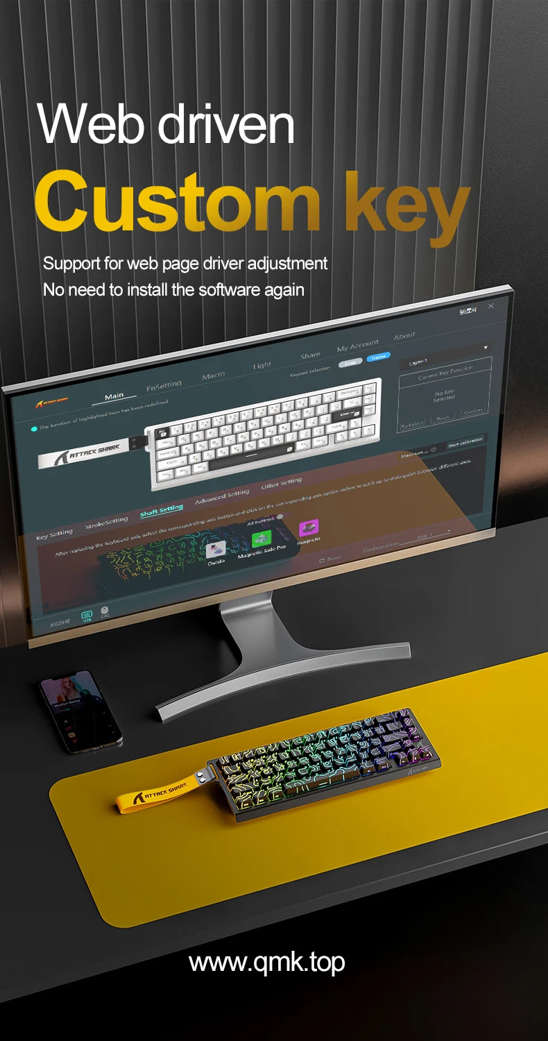 ATTACK SHARK X68 HE Rapid Trigger Magnetic Keyboard 8KHz Wired Gaming Keyboard, 60% RGB Hall Effect Keyboard with 0.01mm RT Accuracy, Snap Tap & DKS for PC/Mac