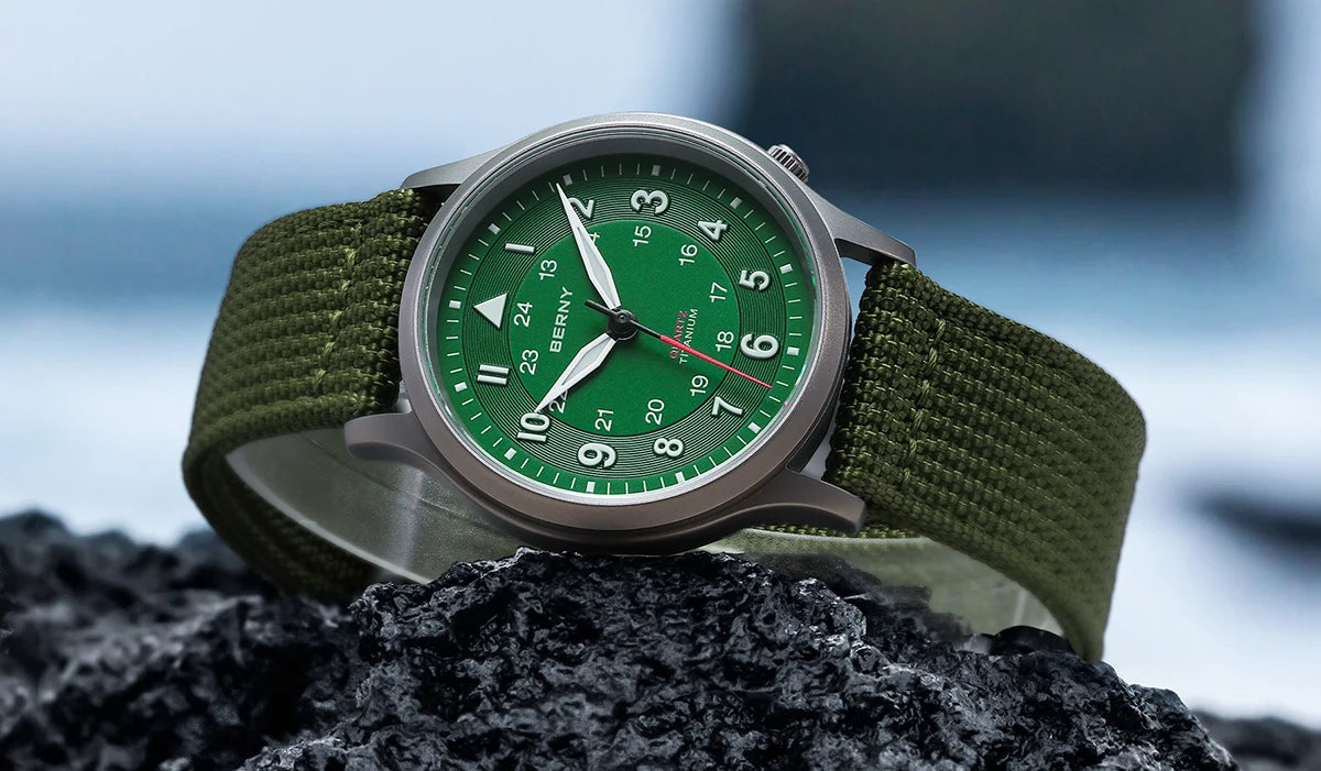 BERNY Titanium Watches for Men Classic Mens Field Watch Easy Read Outdoor Quartz Wristwatch Super Luminous Sapphire 5ATM