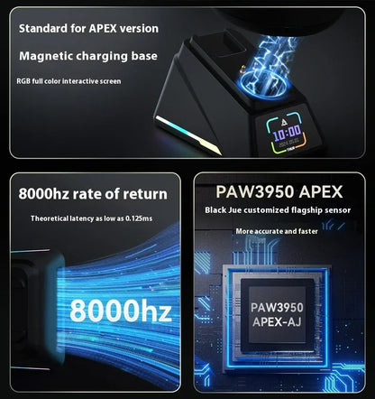 Mouse da gaming AJAZZ AJ179 APEX con dock con schermo a colori, ricarica magnetica, alta frequenza 8000Hz /, tri-mode (PAW3950) per destrimani