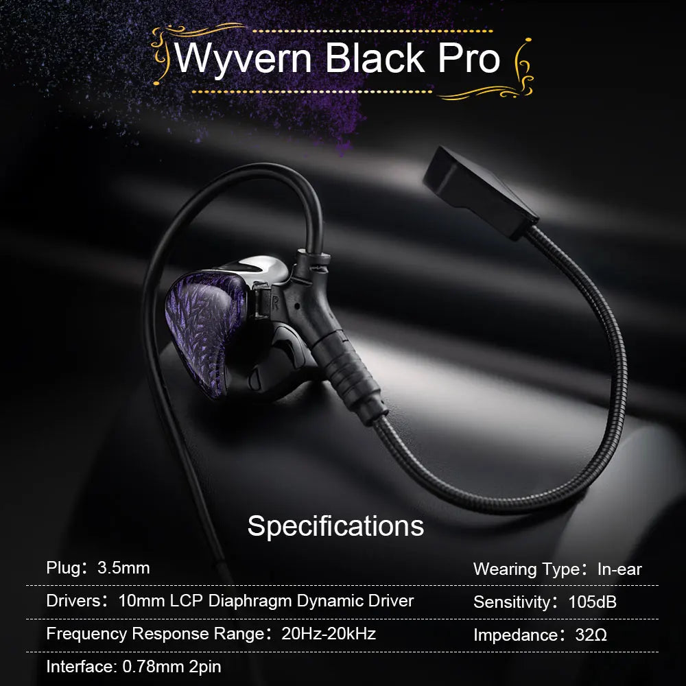 Celest Wyvern Black In-Ear Monitor Wired IEM Gaming Earbuds with Microphone HiFi Bass 10mm Driver Detachable Cable