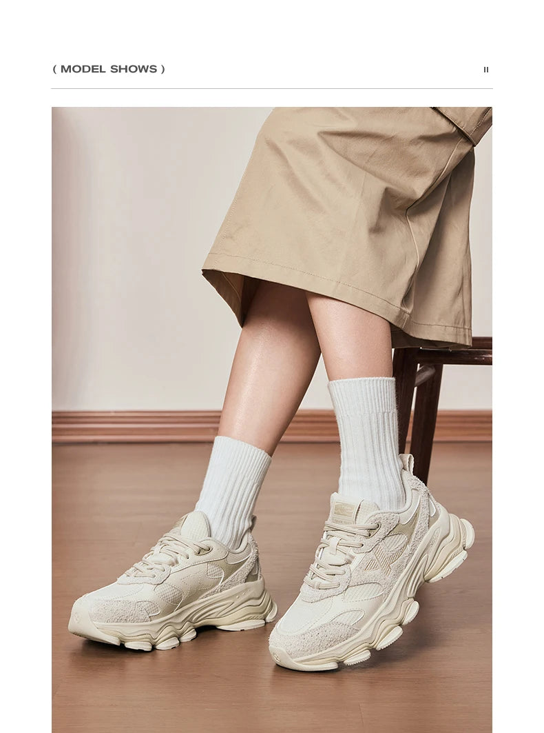 Xtep Chinoiserie Casual Shoes Female 2025 Spring Increase Thick Sole Sports Shoes Outdoor Vintage Fashion Sneakers 875118320006
