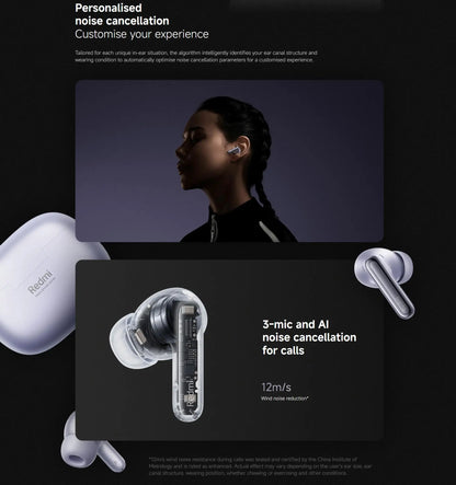 Xiaomi Redmi Buds 6 Pro Wireless Bluetooth Earphones – Hi-Res LDAC, 55dB Active Noise Cancelling ANC Earbuds with Microphone