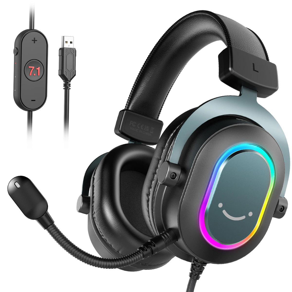 FIFINE RGB Gaming Headset with Mic – 7.1 Surround Sound Over-Ear Wired Headphones for PC, PS4 & PS5 with 3 EQ Modes