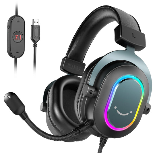 Auscultadores Gaming FIFINE RGB com Microfone – Auscultadores com Fios Over-Ear e Som Surround 7.1 para PC, PS4 e PS5 com 3 Modos EQ
