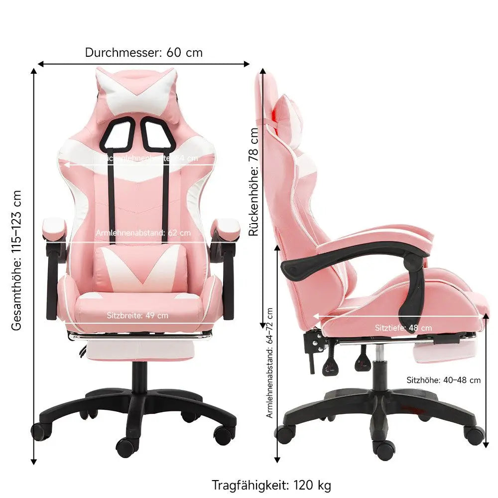 Ergonomic Gaming Chair with Lumbar Support, PU Leather Office Chair, Adjustable Height Computer Chair with Headrest, 360° Swivel