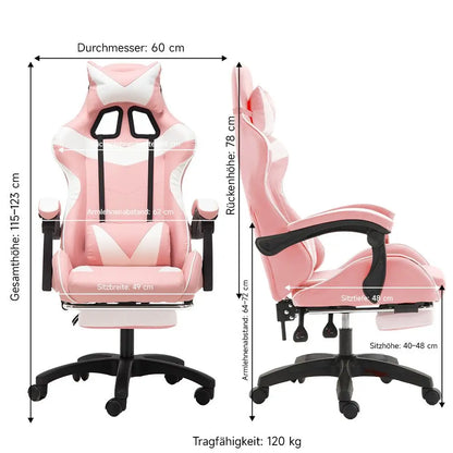 Ergonomic Gaming Chair with Lumbar Support, PU Leather Office Chair, Adjustable Height Computer Chair with Headrest, 360° Swivel