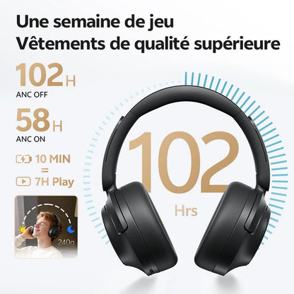 QCY H3S – Adaptiver ANC-Over-Ear-Bluetooth 6.0-Kopfhörer mit -56dB – Hi-Res LDAC Wireless-Headset, 102H Akku, räumlicher Klang mit Dual-Treiber