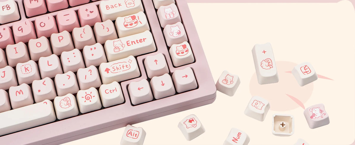 Pink Kitten, Girl MAO Keycap PBT 134 Keys, Customized for 60/84/98/108 Mechanical Keyboard