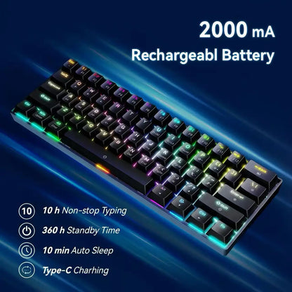 RGB Backlit 61 Keys Mechanical Keyboard Tri-Mode BT Wireless Waterproof Dustproof Portable Gaming Keyboard for Esports Gamer