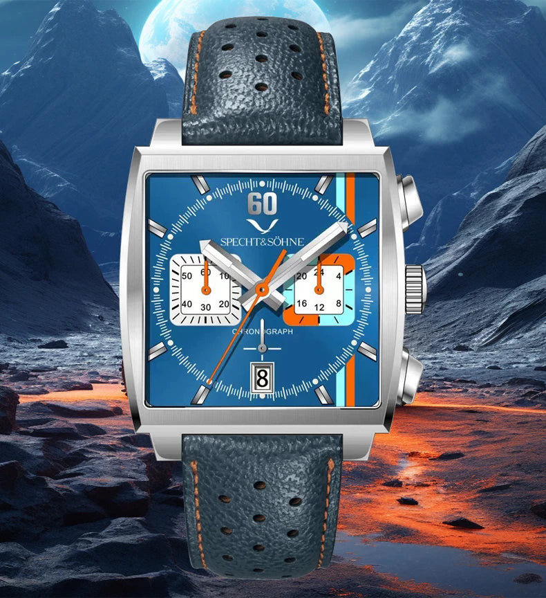 2024 Specht & Sohne New Classic Men's Quartz Watch Blue Color Stainless Steel Japan VK63 Movt Genuine Leather Montre Homme 39MM
