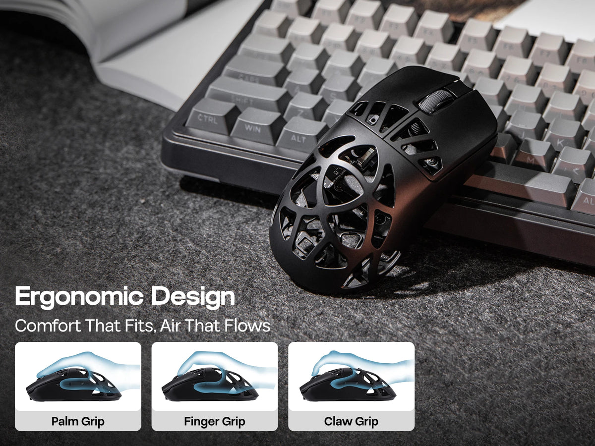 Mouse da gaming wireless EPOMAKER Carbon X cablato/2.4G/BT, da 400 a 30,000 DPI regolabili, con sensore PAW3950 per PC/Mac/Linux
