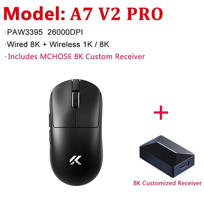 Ratón gaming inalámbrico ultraligero MCHOSE A7 V2 Ultra / Pro Dual 8000Hz PAW3950 TI 42000DPI para PC y gamers de e-sports
