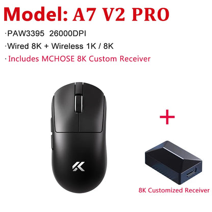 Ratón gaming inalámbrico ultraligero MCHOSE A7 V2 Ultra / Pro Dual 8000Hz PAW3950 TI 42000DPI para PC y gamers de e-sports