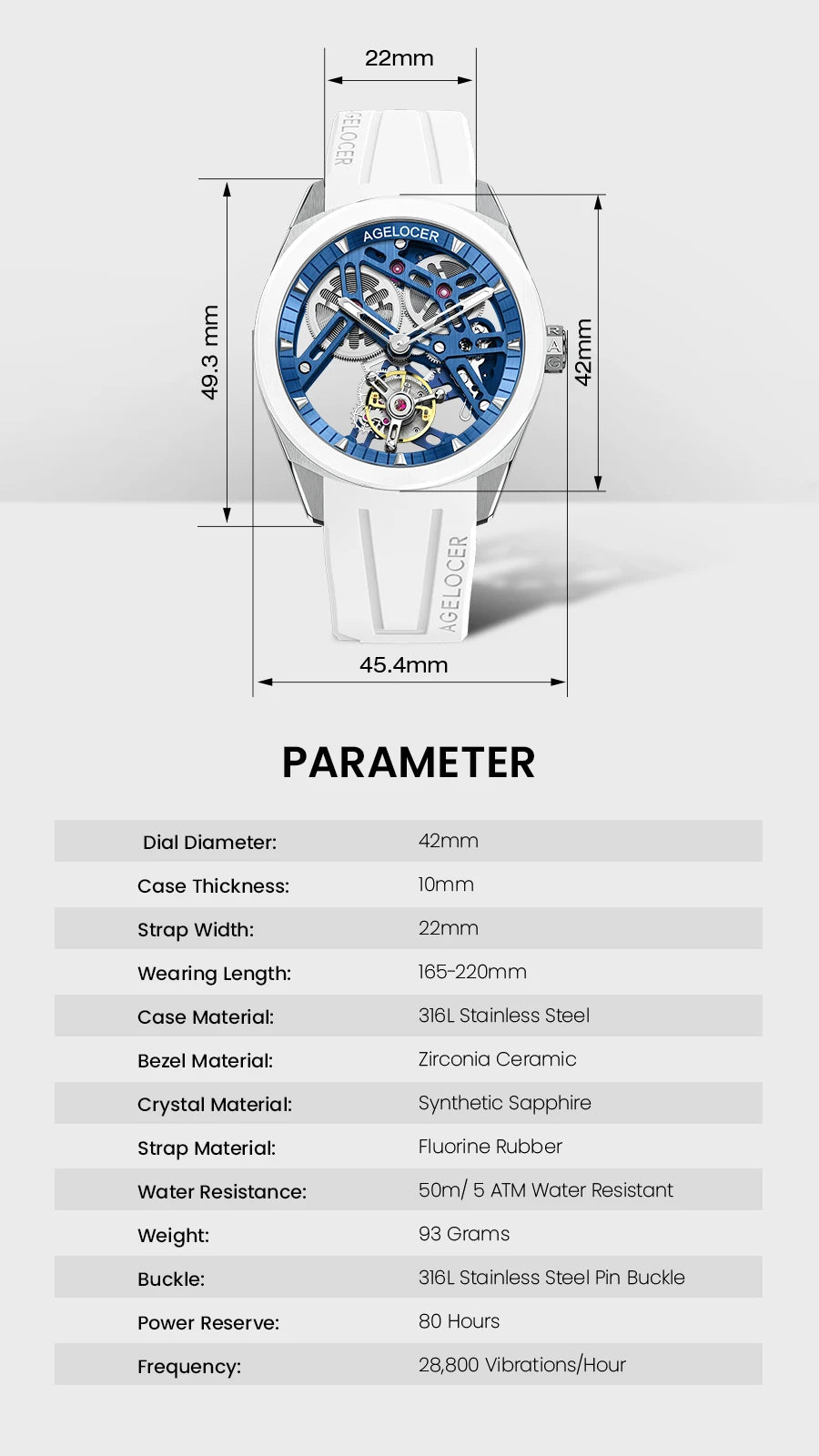 AGELOCER Original Tourbillon Watch Ceramic Bezel Men's Vogue Luxury Skeleton Manual Mechanical Watch Birthday Gift for Men