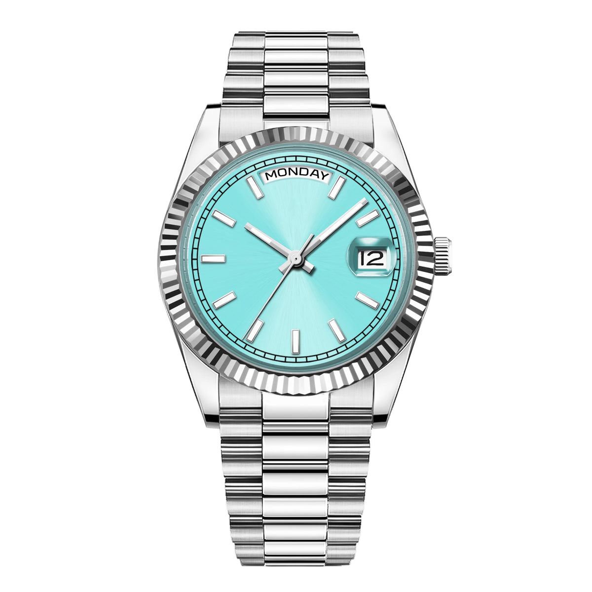 CORGEUT NH36 Mechanical Men's Watch Date of the Week Show President Chain Strap Steel Case Watch Threaded Arc Bezel waterp