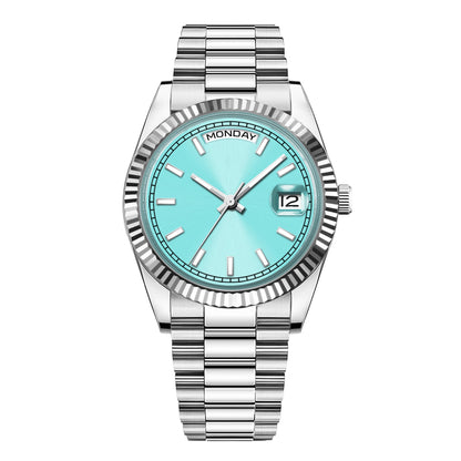 CORGEUT NH36 Mechanical Men's Watch Date of the Week Show President Chain Strap Steel Case Watch Threaded Arc Bezel waterp