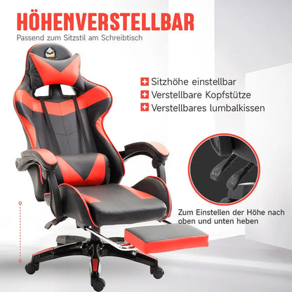Ergonomic Gaming Chair with Lumbar Support, PU Leather Office Chair, Adjustable Height Computer Chair with Headrest, 360° Swivel
