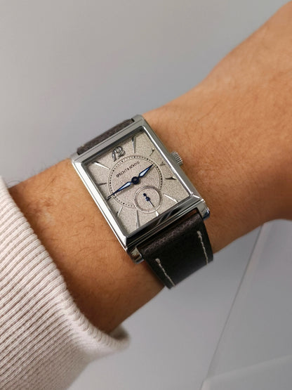 2026 Specht&Söhne Ultra Thin 7.5mm Rectangular Watch Japan Quartz Movt Small Seconds Sandblasted Dial Grey Leather Strap Watch