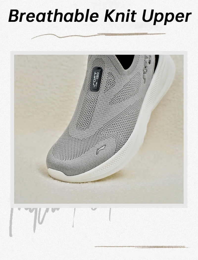 Pánské nazouvací volnočasové vycházkové boty Li-Ning SOFT GO 2 KNIT, tlumicí, pohodlné a stabilní; síťované každodenní sportovní běžecké tenisky LiNing AGLV017