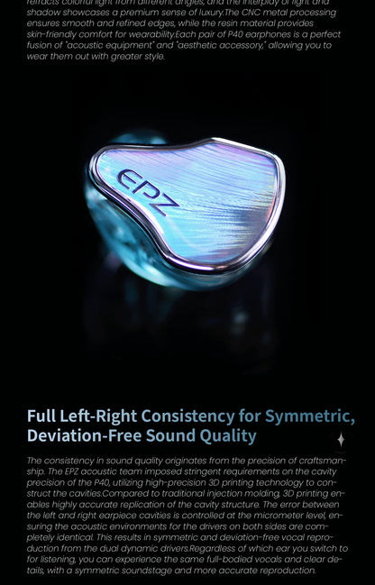 EPZ P40 PZT Ceramic HiFi In-Ear Headphones 2DD+1Planar Hybrid Drivers, EPZ P40 Ceramic Earphones with Silver-Plated Cable, 4.4mm/3.5mm Audiophile IEM