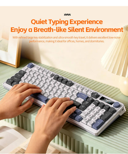 98 key Wireless Keyboard Knob Control BT/2.4g/Wired,RGB LED Backlight Display,2000mA Battery for PC/Laptop