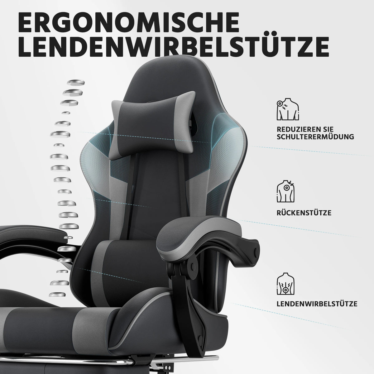 Comanlai Gaming Chair with Footrest Ergonomic High Back Gaming Chair, Adjustable Headrest & Lumbar Support, PU Leather Swivel Computer Gaming Chair for Office & Home
