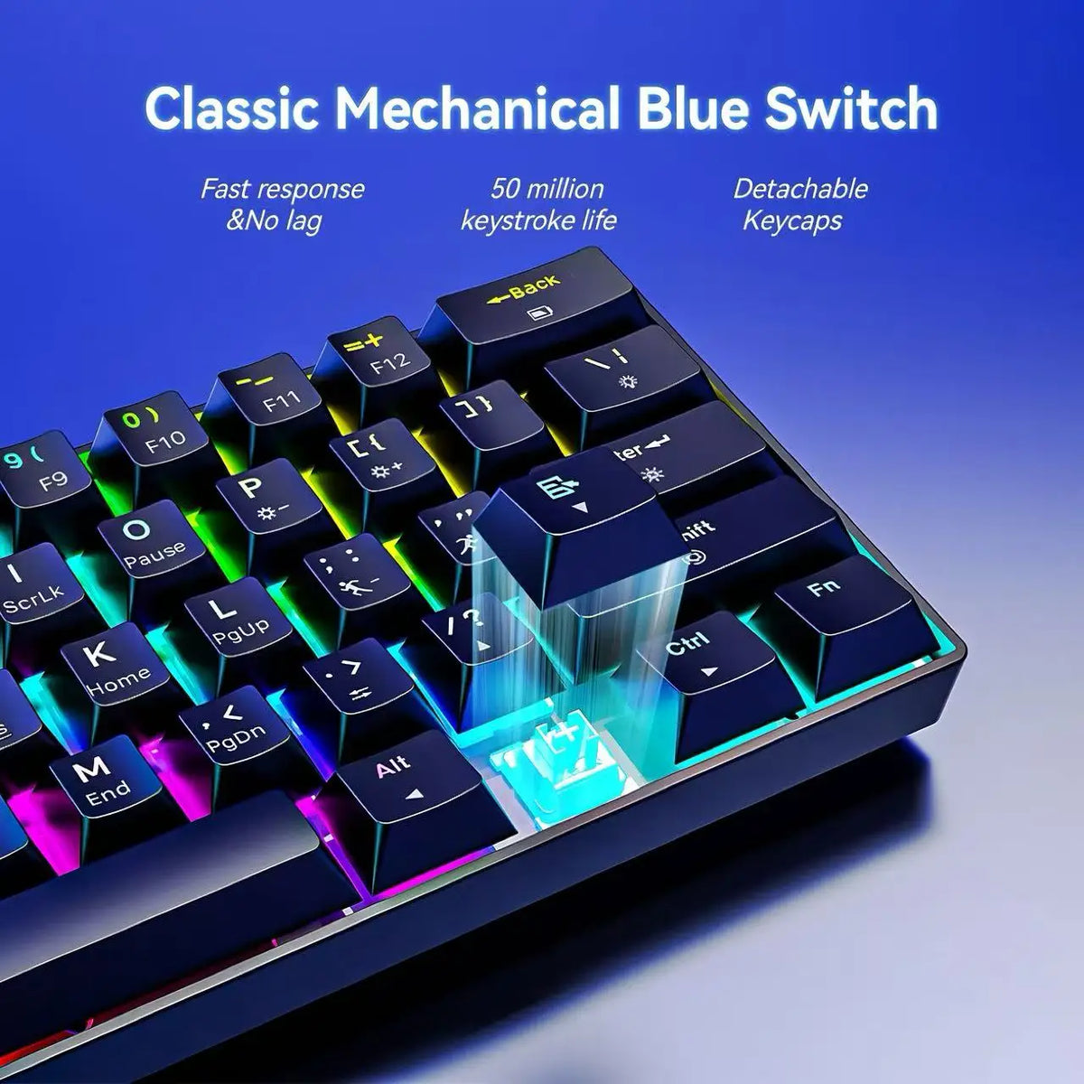 RGB Backlit 61 Keys Mechanical Keyboard Tri-Mode BT Wireless Waterproof Dustproof Portable Gaming Keyboard for Esports Gamer