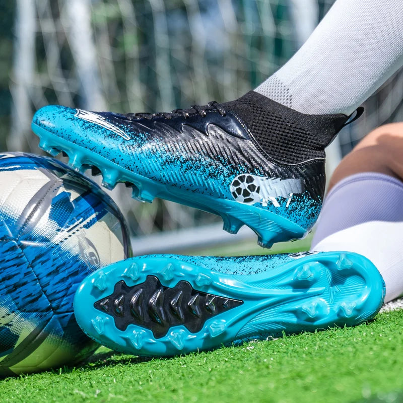 Men Women Football Boots High-top Non-Slip Soccer Sneakers Breathable Futsal Training Shoes Outdoor Grass Ankle Soccer Cleats