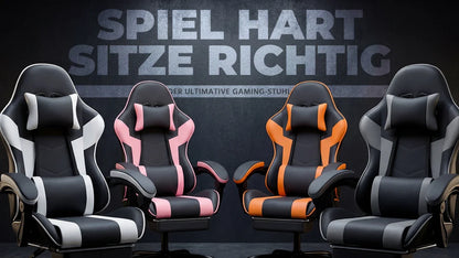 Comanlai Gaming Chair with Footrest Ergonomic High Back Gaming Chair, Adjustable Headrest & Lumbar Support, PU Leather Swivel Computer Gaming Chair for Office & Home