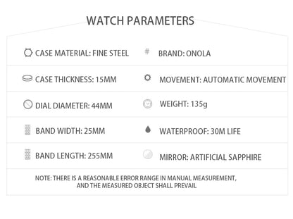 New Luxury Men Watch  ONOLA Fashion Fully Automatic Mechanical Watches Man Unique Design Waterproof Tape Watch Wristwatch