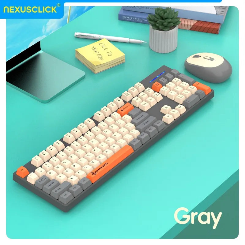 NexusClick Wireless Gaming Office Keyboard & Mouse Set Smart Power Saving Full Size 104 Keys 1600DPI Adjustable USB for Laptop PC