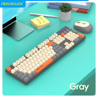 NexusClick Wireless Gaming Office Keyboard & Mouse Set Smart Power Saving Full Size 104 Keys 1600DPI Adjustable USB for Laptop PC