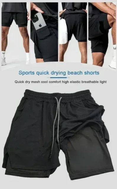 Dragon Ball Wukong Printed Double Layer Shorts for Men, Elastic Drawstring, Spring/Summer Breathable Sports and Fitness Shorts