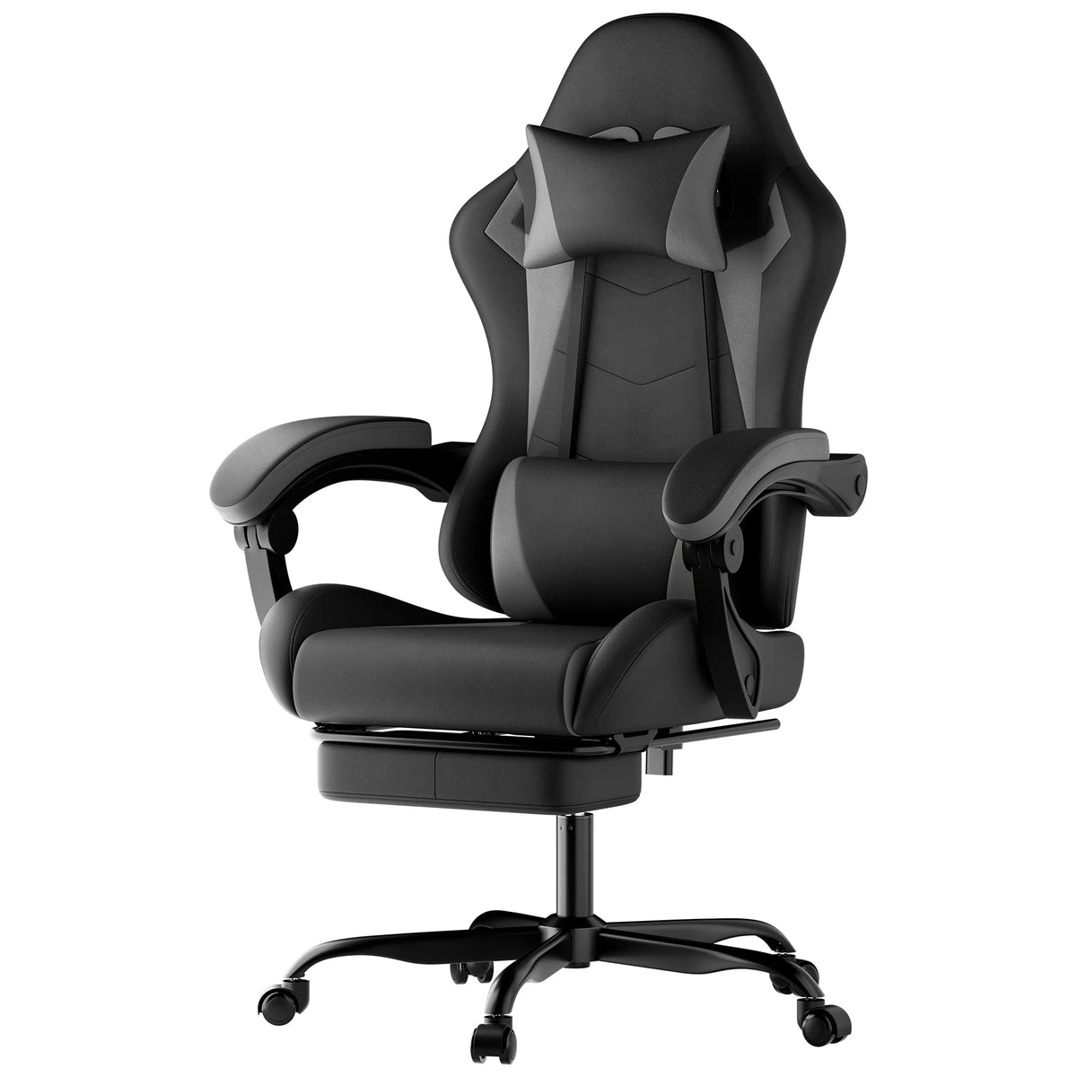 Comanlai Gaming Chair with Footrest Ergonomic High Back Gaming Chair, Adjustable Headrest & Lumbar Support, PU Leather Swivel Computer Gaming Chair for Office & Home