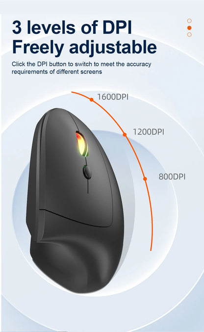 Mouse verticale wireless Bluetooth 2.4G ricaricabile ergonomico 1600DPI regolabile da gaming 6 pulsanti per laptop PC computer