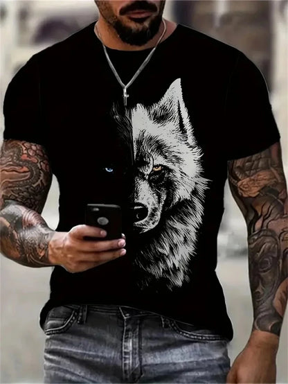 New Wolf Pattern Fitness T Shirt Summer Fashion 3D Printed Animal Graphic Short Sleeve Ready Stock Casual Oversized T-Shirt
