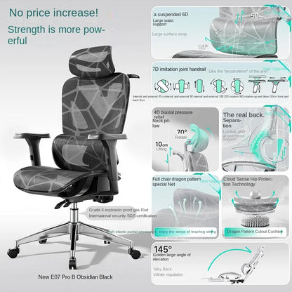 New E07 Pro Ergonomic Chair Sedentary Comfort Office Chair Home Study Gaming Chair Backrest Adjustable Seat with Footrest