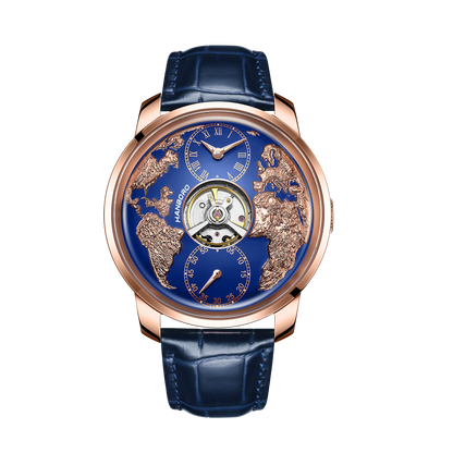 HANBORO World Time Series Men's Fully Automatic Mechanical Watch with Hollow Flywheel World Earth Personality Watch 1026
