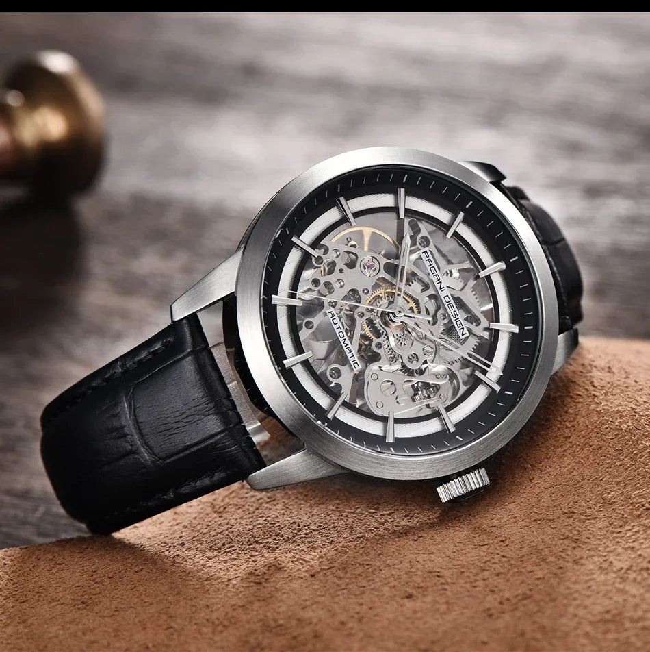 PAGANI DESIGN Business Man Watch Luxury Skeleton Hollow Leather Men's Wristwatch New Mechanical Male Clock Relogio Masculino