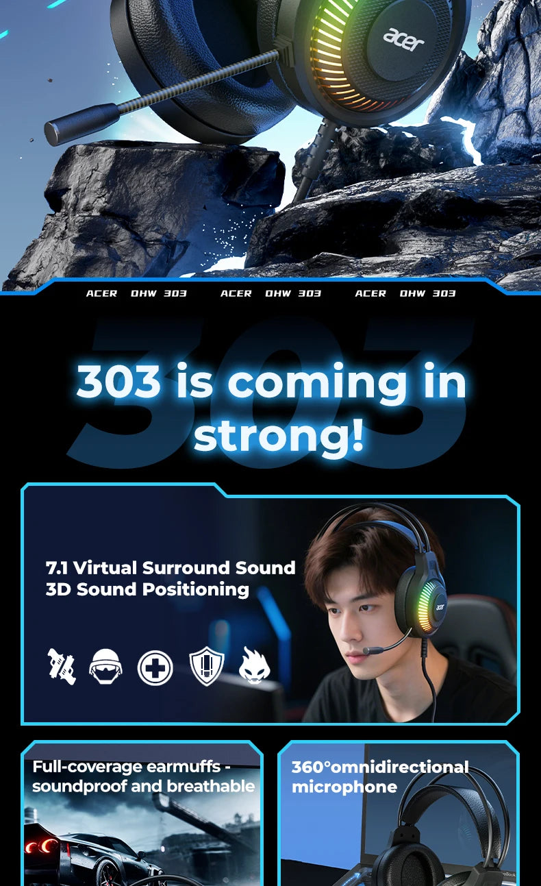 RGB Wired Gaming Earphones with Mic – Low Latency Surround Sound RGB Cool Lighting Gaming Headset with Noise Isolation & Comfort Fit