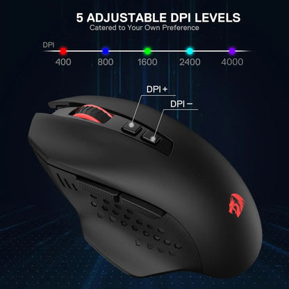 Redragon M656 MAX 3-Mode Wireless Gaming Mouse, 10000 DPI Rechargeable RGB Gaming Mouse with 7 Programmable Buttons, Bluetooth, 2.4GHz & Wired Connectivity