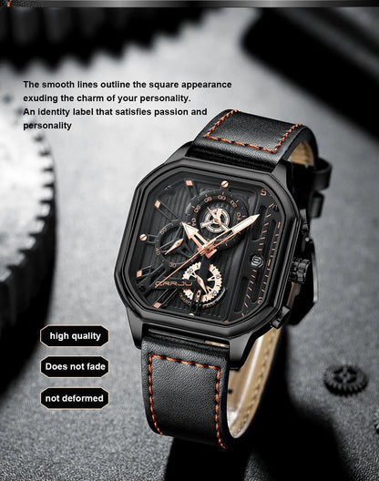 CRRJU Fashion Square Dial Leather Mens Watches Luxury Sport Waterproof Watch Man Chronograph Quartz WristWatches Homme+Box
