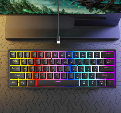 104 Keys Mechanical Feel Keyboard Wired Gaming Keyboard for Laptop PC Ergonomics RGB Backlit 61Key Cyan Axis Keycaps Keyboard