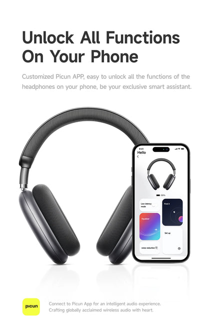 Picun F8 Pro ANC Wireless Headphones with 3D Spatial Audio, Bluetooth 5.4 Head Tracking, -52dB Noise Cancelling, HiFi Gaming Headset