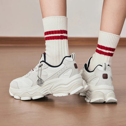 Xtep Chinoiserie Casual Shoes Female 2025 Spring Increase Thick Sole Sports Shoes Outdoor Vintage Fashion Sneakers 875118320006