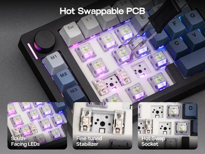 EPOMAKER Split70 QMK/VIA 70% Split Layout Wired/BT/2.4Ghz Wireless Mechanical Keyboard with Programmable Knob Mac Modifier