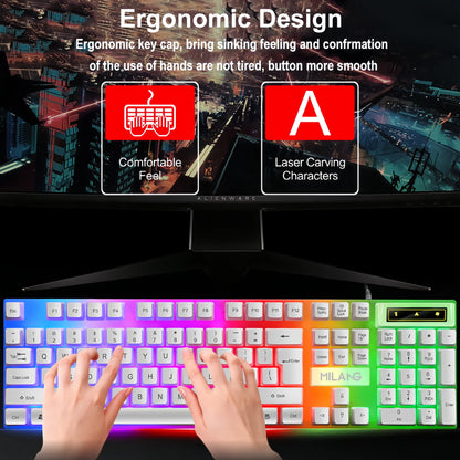 KEBIDUMEI USB Wired Keyboard RGB Backlit Gaming Keyboard 104 Keys Standard Keyboard Membrane Keyboard For PC Laptop Windows IOS