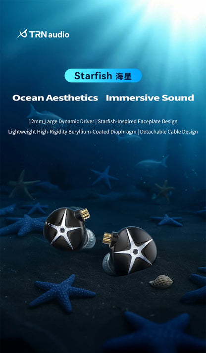 TRN Starfish HiFi Wired Earphones 12mm Dynamic Driver In-Ear Monitors with Beryllium Diaphragm, Detachable Cable Audiophile HiFi Headphones