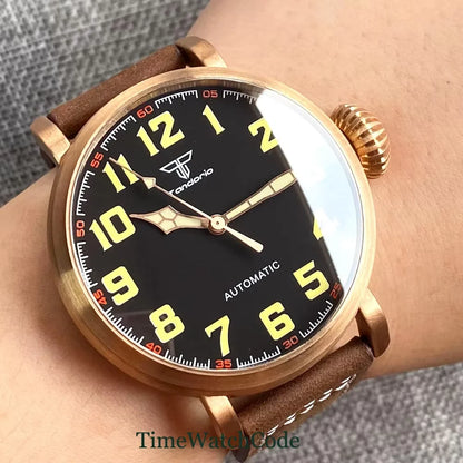 Relógio automático de mergulho para homem Tandorio 47 mm NH35 CUSN8, caixa em bronze maciço ou aço 316L, 10 ATM, cristal de safira, mostrador preto