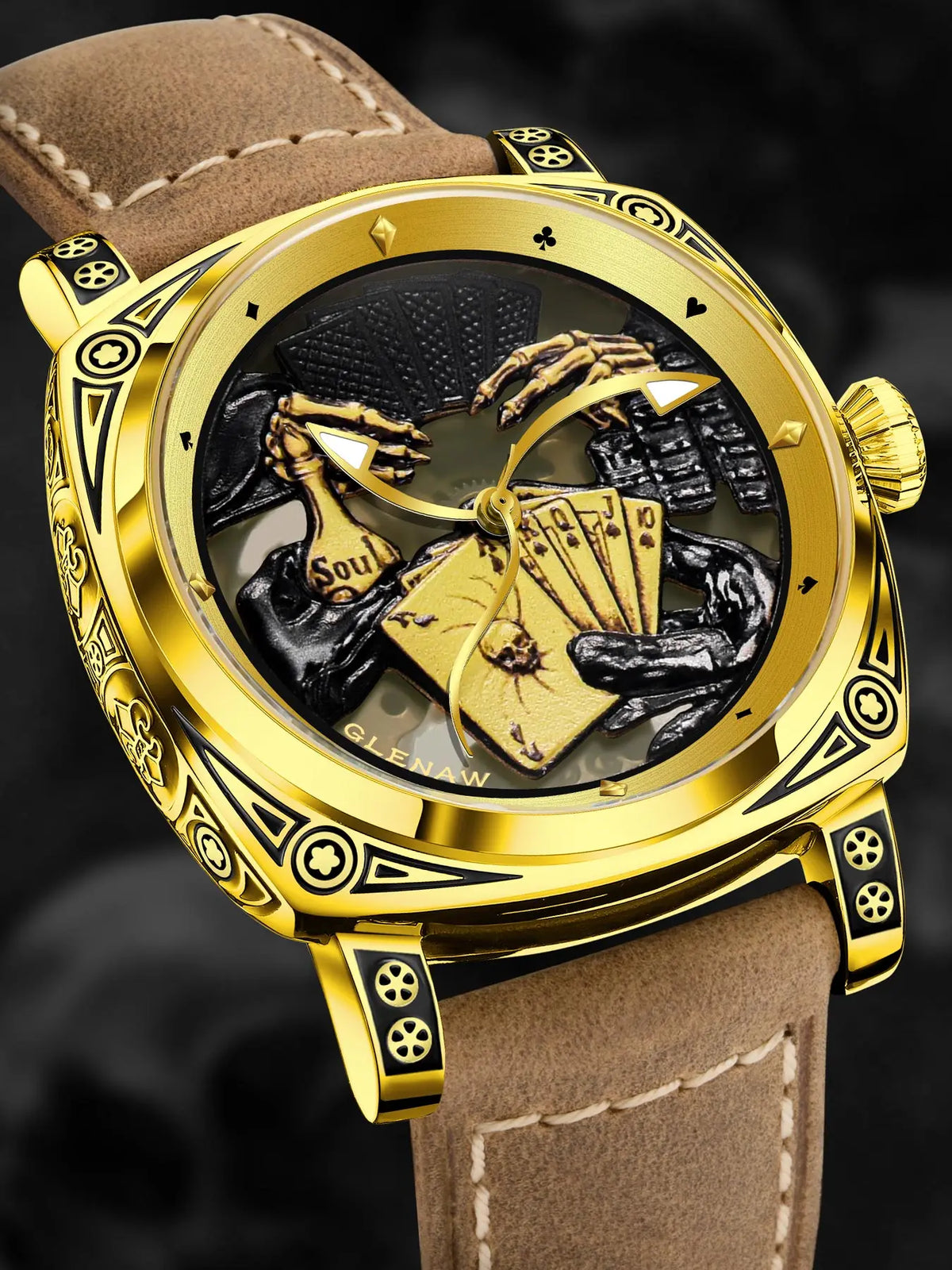 Glenaw Poker Series Top Brand Luxury Fashion Personalized Fully Automatic Mechanical Gold Watch Men's Waterproof Watch